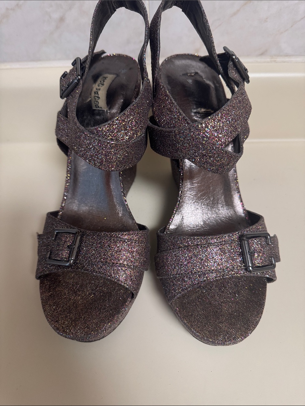 Guess Glitter Crisscross Heels - Multicolor Sparkle